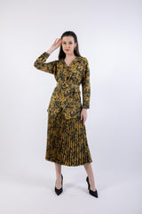 2301001-تنورة ميدي مطوية بطبعة زهور