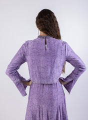 Cropped Crystal-Trimmed Top with Subtle Pattern