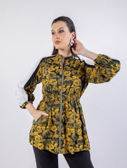 جاكيت بسحاب بطابع رياضي ونقشة زهور