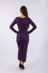 Ruffles All Over Solid Midi Dress\ ناتسف يديم نولب دحوم عم تاقبط نم ليتنادلا