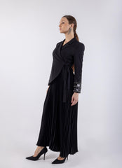 Embellished Wrap Blazer Dress with Pleated Skirt