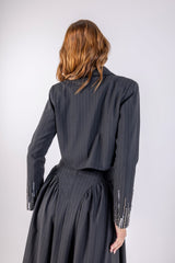 Cropped Striped Sequenced Sleeves Blazer