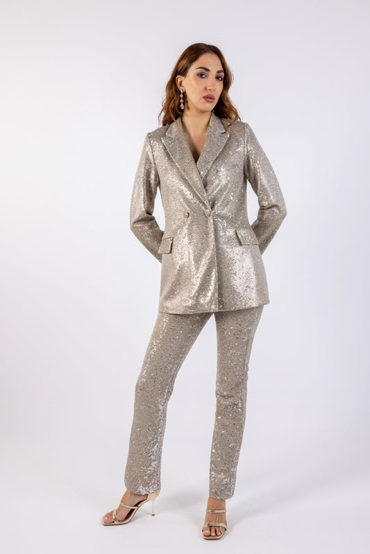 Shimmering Sequin Slim-Fit Pants