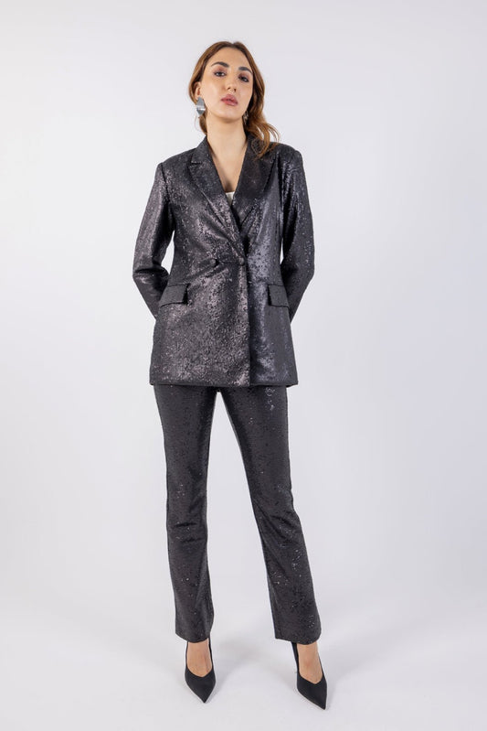Shimmering Sequin Slim-Fit Pants