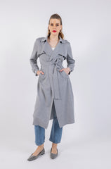 معطف سادة متوسط الطول بفتحة رقبة مسننة