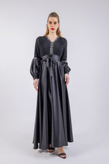 Elegant Pleated Maxi Dress with Embellished Details
