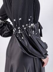 Elegant Pleated Maxi Dress with Embellished Details