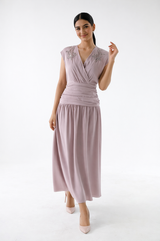 Embellished Wrap Bodice Maxi Dress