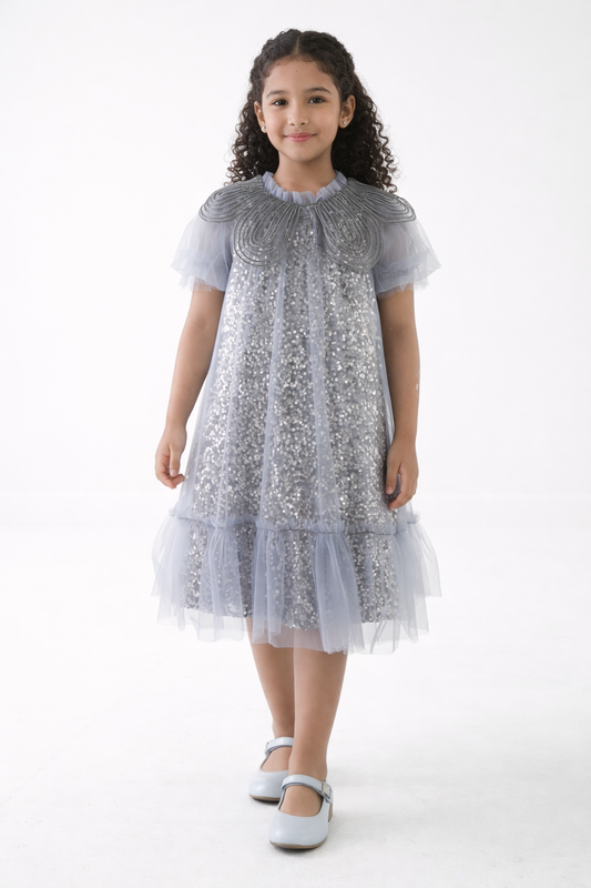 Girls Elegant Sequin Tulle Dress