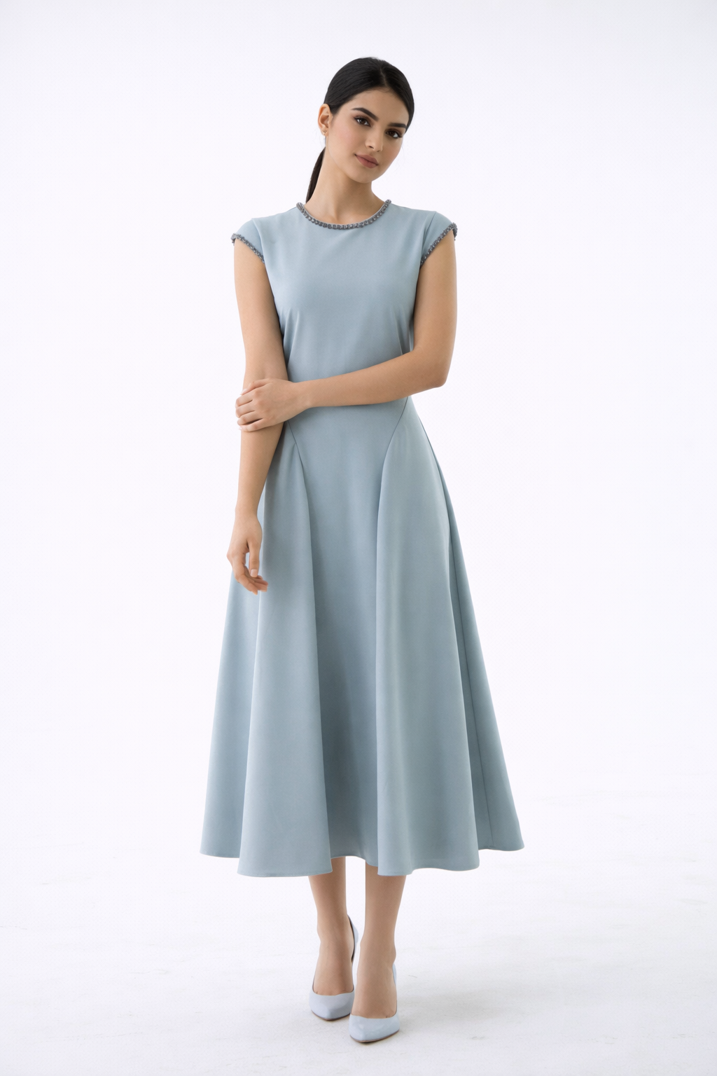 The Elara Embellished Trim Midi Dress - Montania Shop