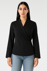 Wrap-Front Blouse with Soft Shawl Collar - Montania Shop