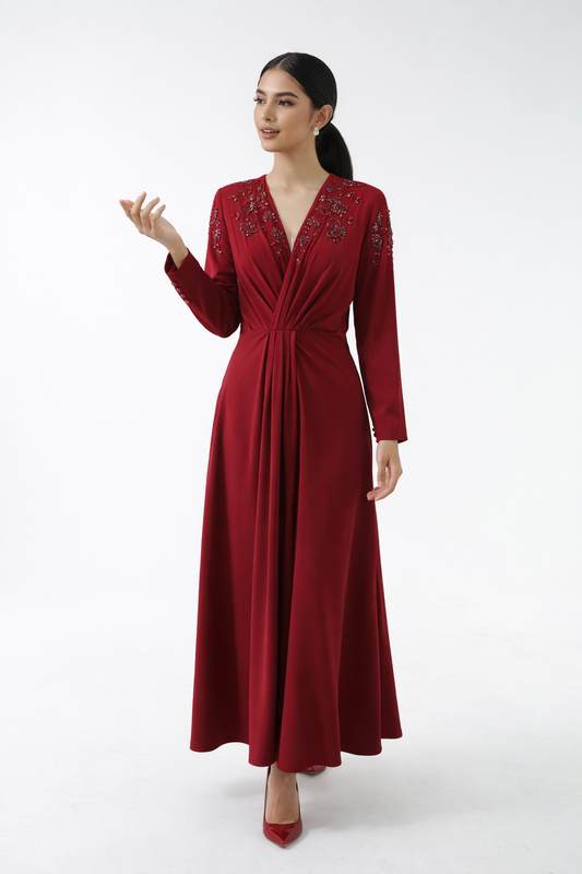 Embellished Drape Front Maxi Dress