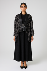 Printed Kimono Jacket with Faux Leather Lapel