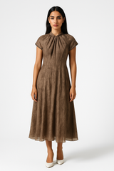 Gathered Neck Midi Dress