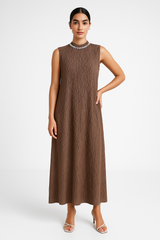 Textured 2-Piece Maxi Set (Sleeveless Dress + Mixed-Fabric Cardigan)