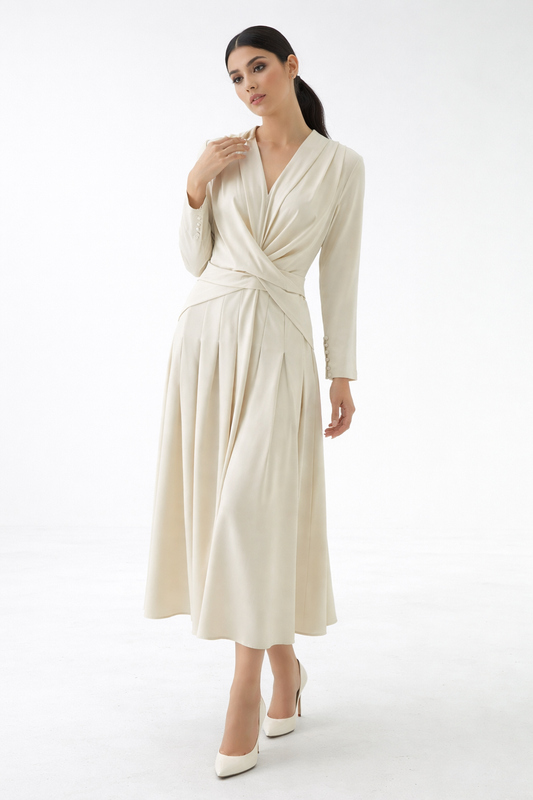 Twist-Waist Draped Midi Dress