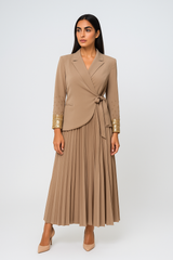 Pleated Maxi Dress with Embellished Blazer-Style Jacket