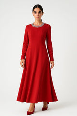 Elegant Embellished-Neckline Maxi Dress