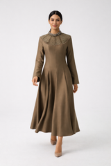 Elegant Embellished Yoke Maxi Dress