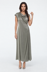 Asymmetric Draped Cowl Neck Maxi Dress