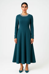 Elegant Embellished-Neckline Maxi Dress