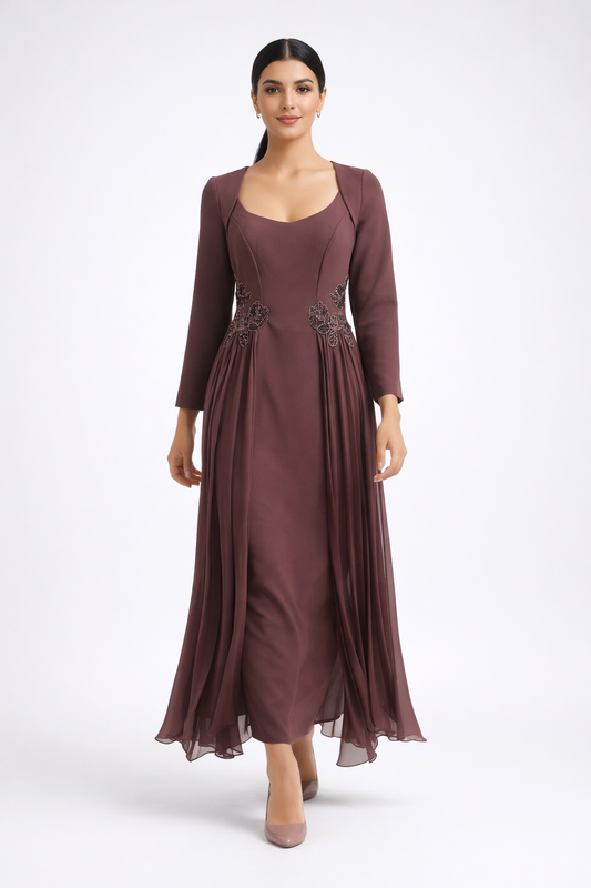 Embellished Waist Pleated Maxi Dress