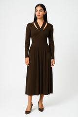 Women’s V-Neck Pleated Cashmere Dress