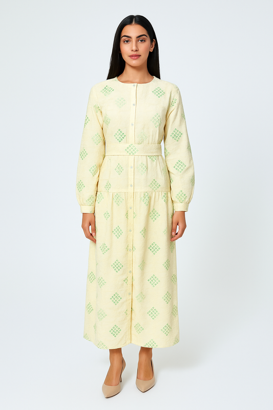 Elegant Embroidered Maxi Dress with Sequins & Belt