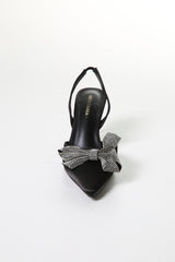 Crystal Bow Satin Slingback Heels – Elegant Glamour