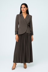Pleated Maxi Dress with Embellished Blazer-Style Jacket