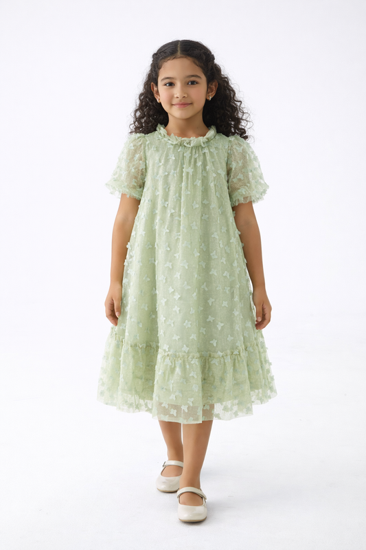 Girls Butterfly Textured Tulle Dress