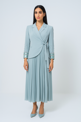 Pleated Maxi Dress with Embellished Blazer-Style Jacket