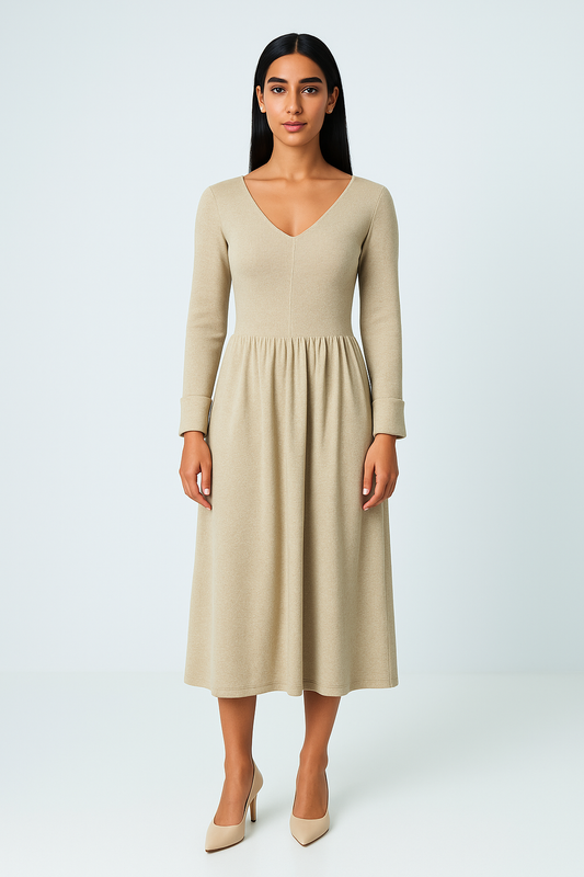 Women’s V-Neck Cashmere-Feel Midi Dress