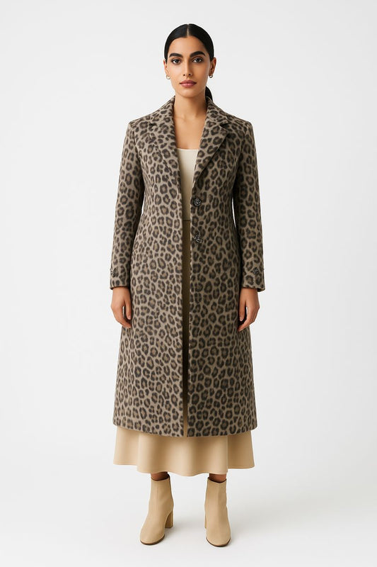 Embellished Leopard-Print Long Coat - Montania Shop