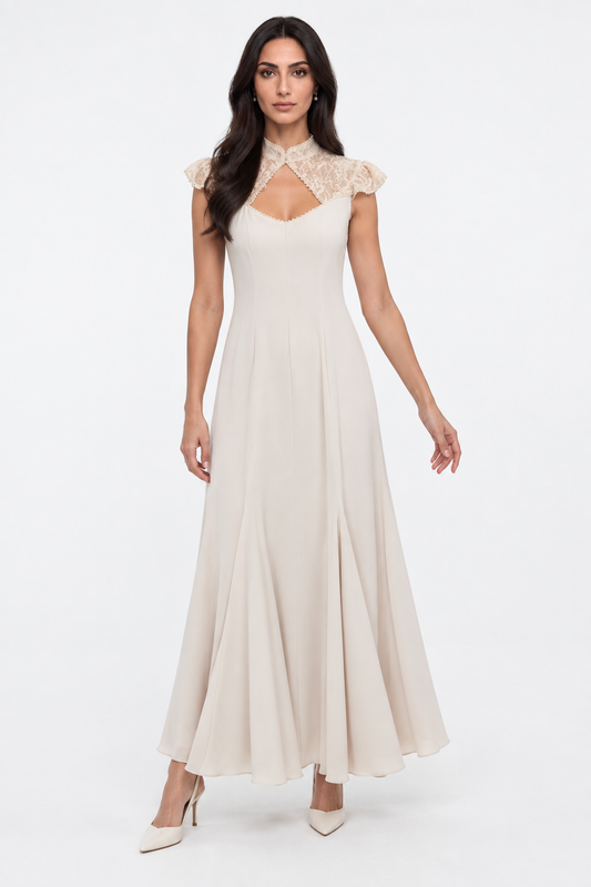 Lace Yoke Cut-Out Maxi Dress
