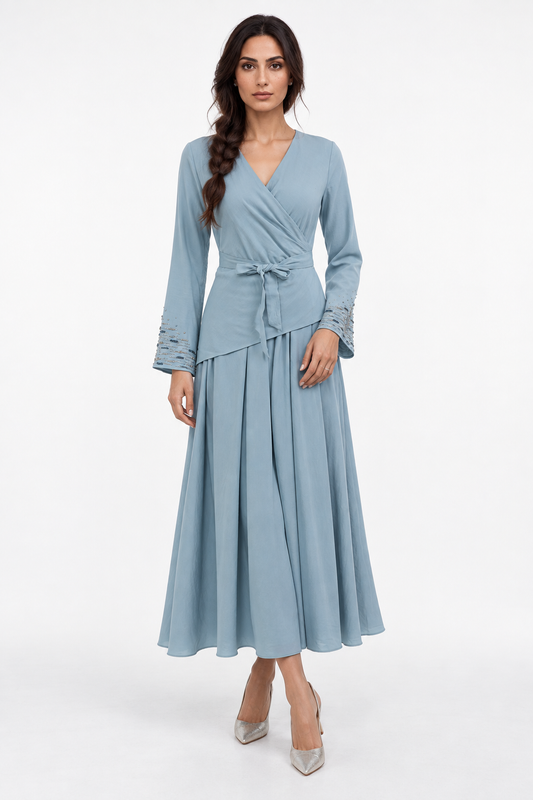 Embellished Wrap-Effect Maxi Dress