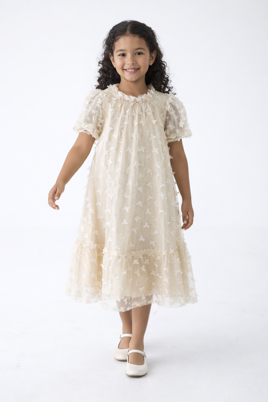 Girls Butterfly Textured Tulle Dress