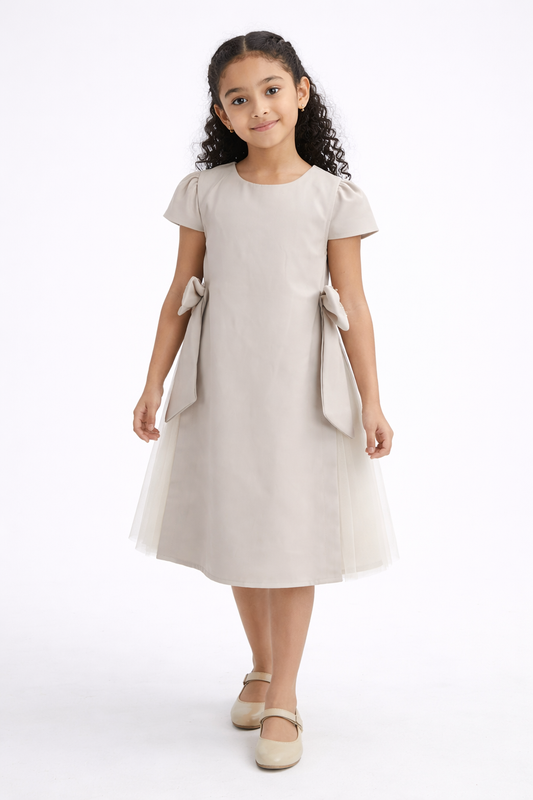 Girls Elegant Bow Detail Dress with Cap Sleeves