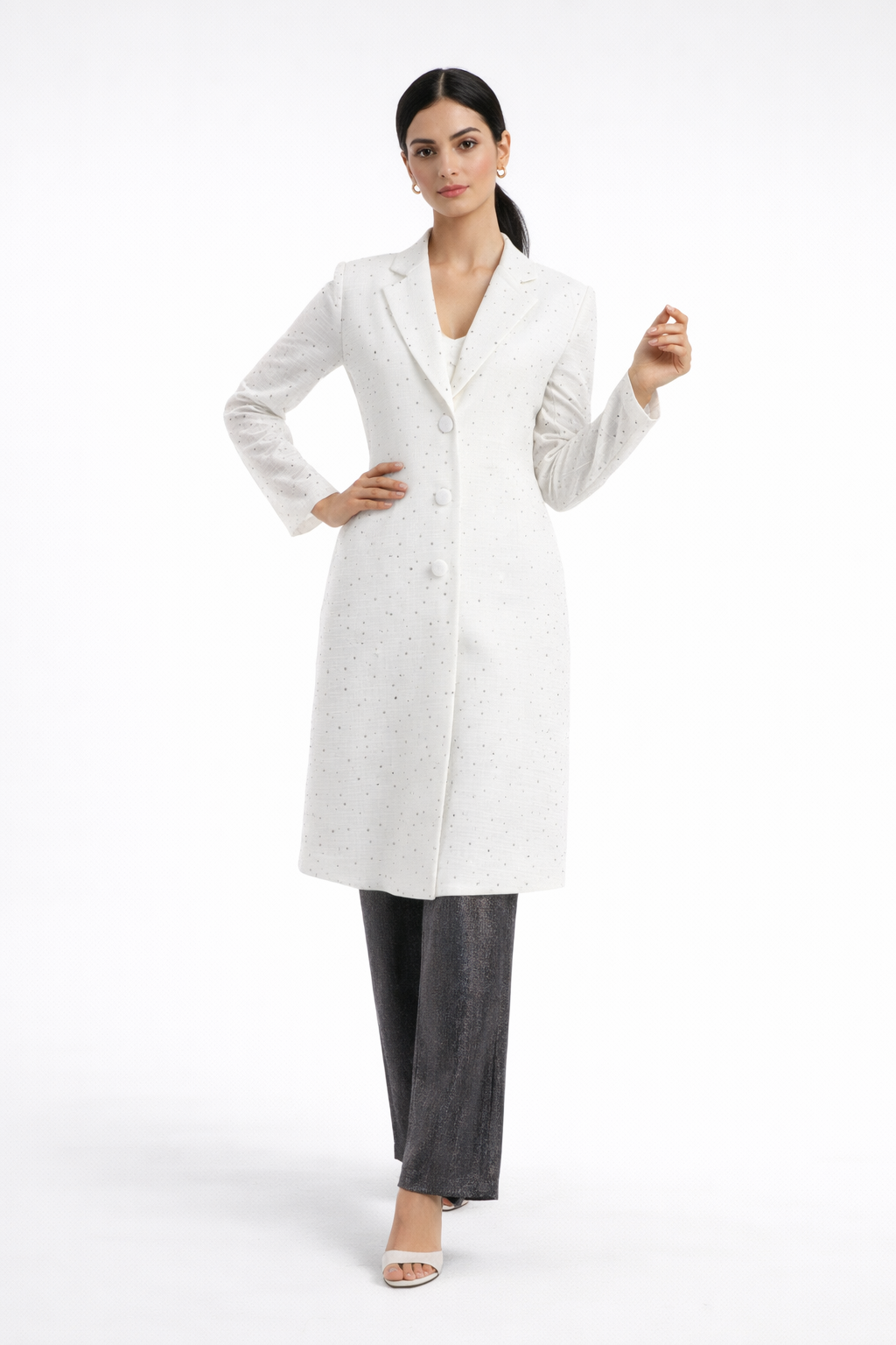 Tailored Longline Jacket with Subtle Sparkle Finish - Montania Shop