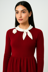 Elegant Contrast-Collar Midi Dress