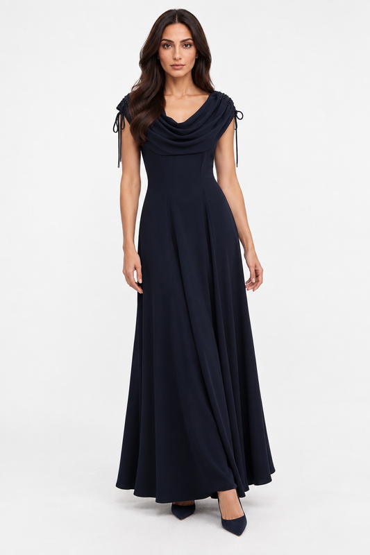 Embellished Draped Neck A-Line Maxi Dress