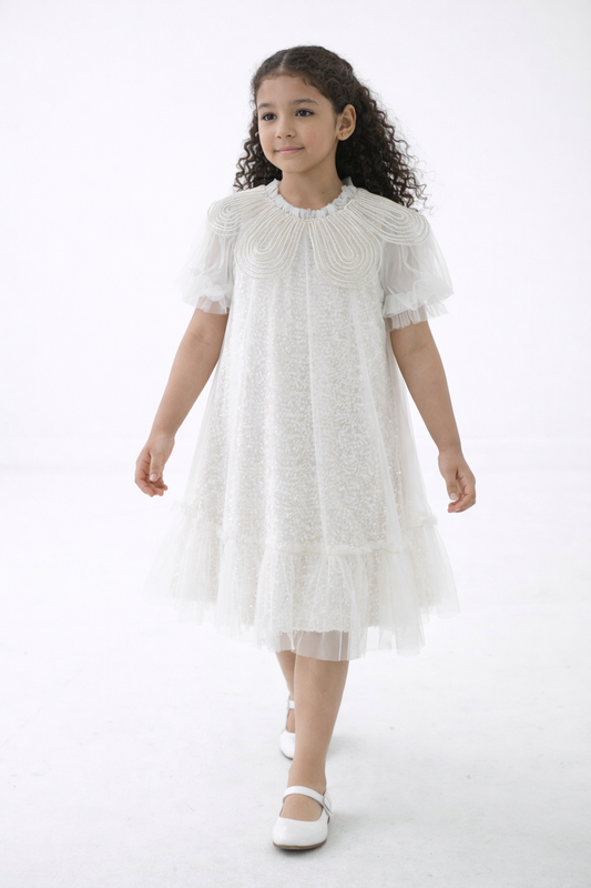 Girls Elegant Sequin Tulle Dress