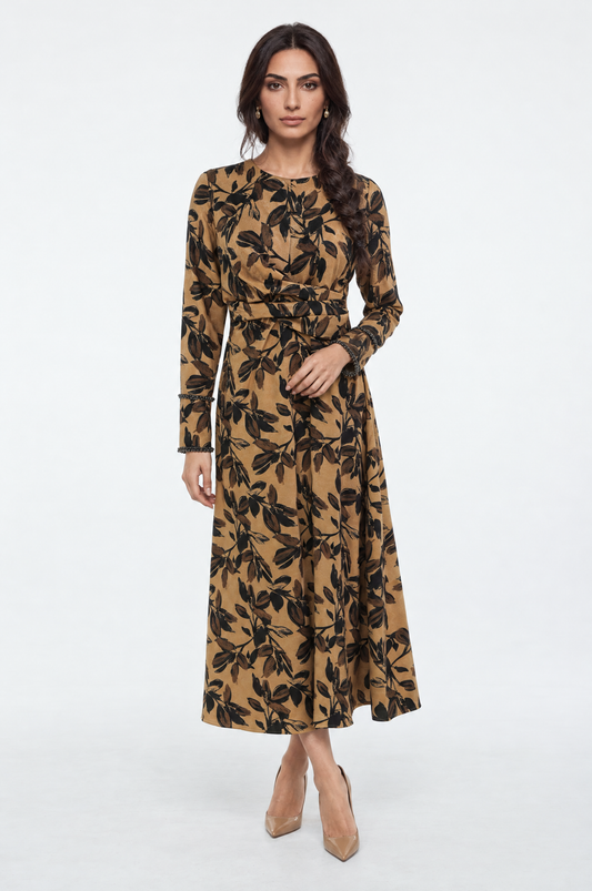 Floral Print Draped-Waist A-Line Maxi Dress