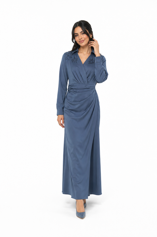 Embellished Collar Draped Maxi Dress