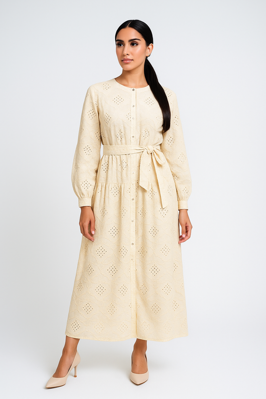 Elegant Embroidered Maxi Dress with Sequins & Belt