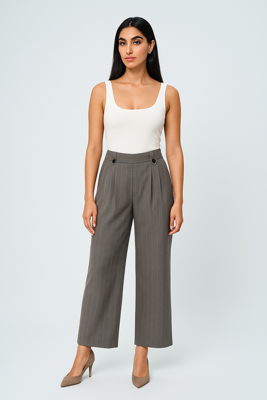 Pinstripe Wide-Leg Pants