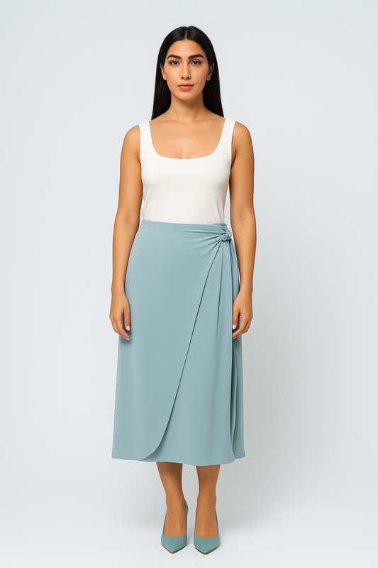 Draped Wrap-Style Midi Skirt
