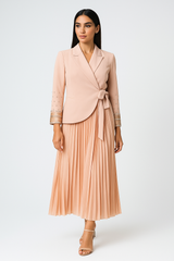 Pleated Maxi Dress with Embellished Blazer-Style Jacket