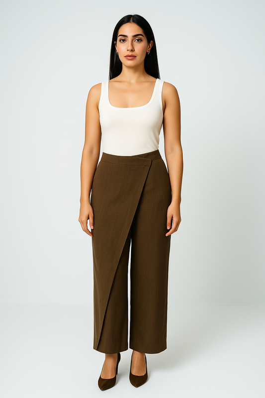 Wrap Detail Wide-Leg Pants