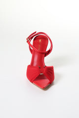 Ruched Satin Heels with Metal Ring – Elegant Open-Toe Sandals